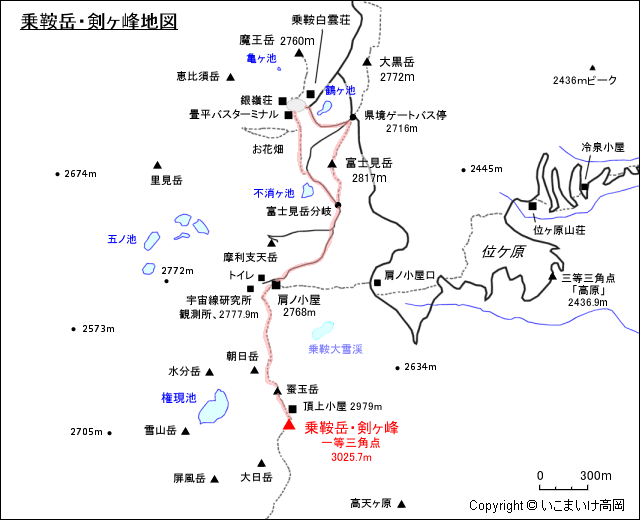 乗鞍岳・剣ヶ峰地図