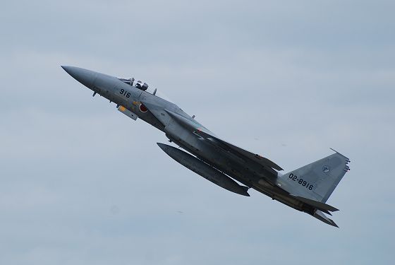 展示飛行（機動飛行）を行なう F-15J の機体左側面