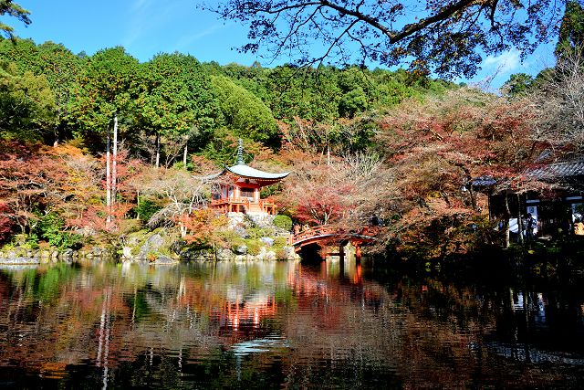 醍醐寺の紅葉、林泉と弁天堂