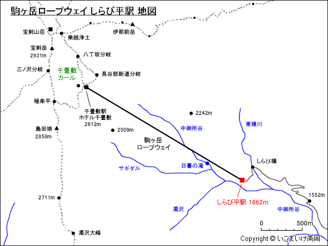 駒ヶ岳ロープウェイ しらび平駅 地図