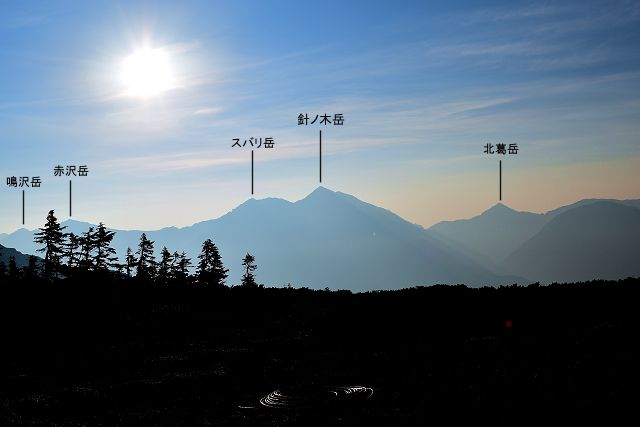 五色ヶ原キャンプ場から眺めた針ノ木岳とスバリ岳