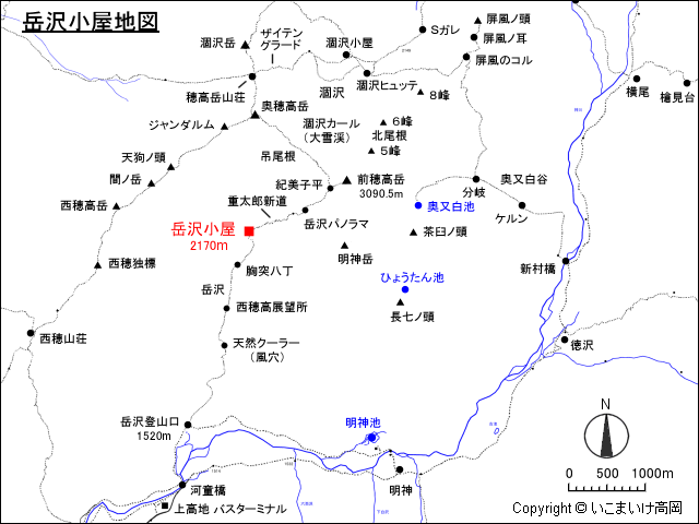 岳沢小屋地図