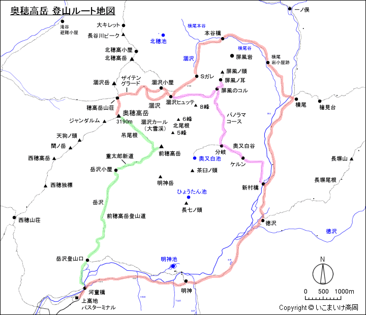 奥穂高岳登山ルート地図