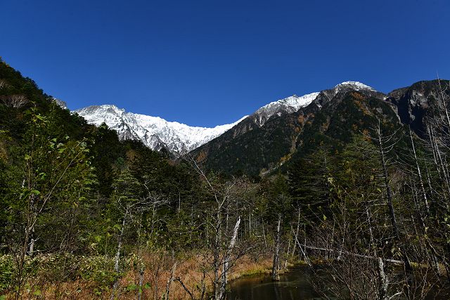 岳沢湿原から眺めた冠雪した穂高連峰