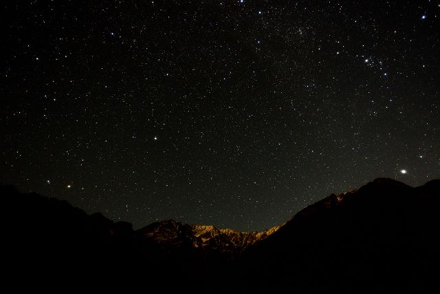 2017年晩秋、小梨平キャンプ場から眺めた星空と穂高連峰