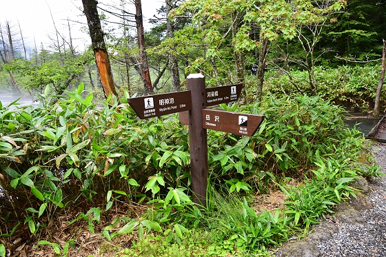 岳沢登山口への分岐点にある指導標