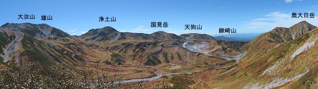 雷鳥坂 2475m地点から眺めた立山～浄土山～奥大日岳の展望