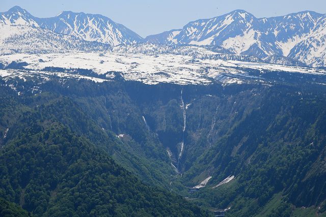 大辻山山頂から眺めた称名滝とハンノキ滝