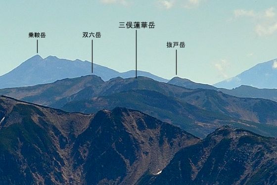 富山県の雄山頂上から眺めた三俣蓮華岳