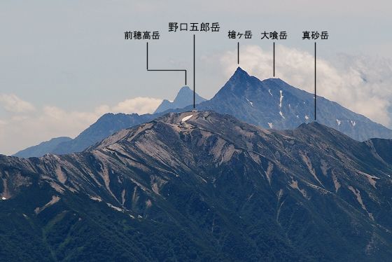 立山・雄山頂上から見た野口五郎岳