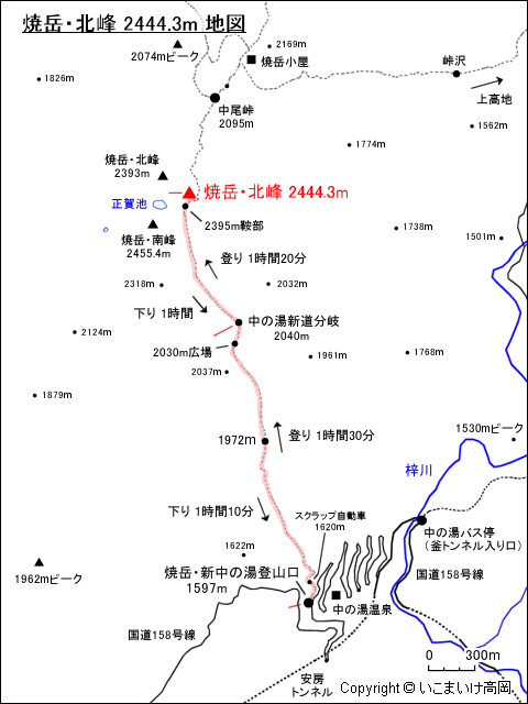 焼岳・北峰 2444.3m 地図