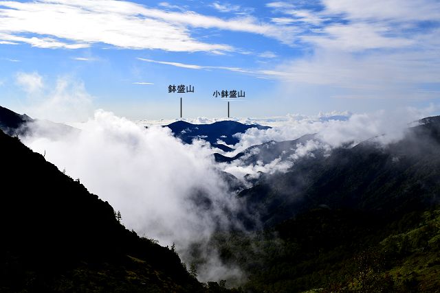 標高 2260m地点から眺めた南東の方角、鉢盛山