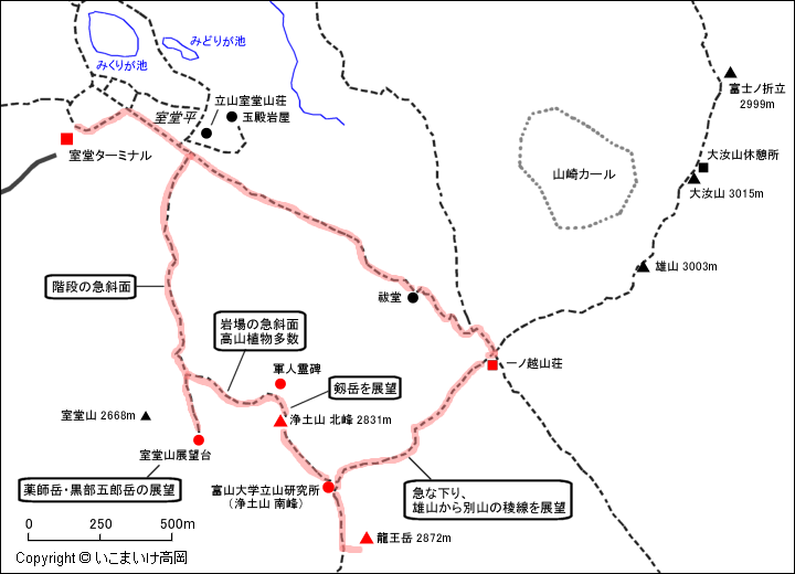 浄土山と龍王岳への登山地図