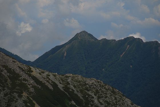 龍王岳から一の越への稜線から見た鳴沢岳