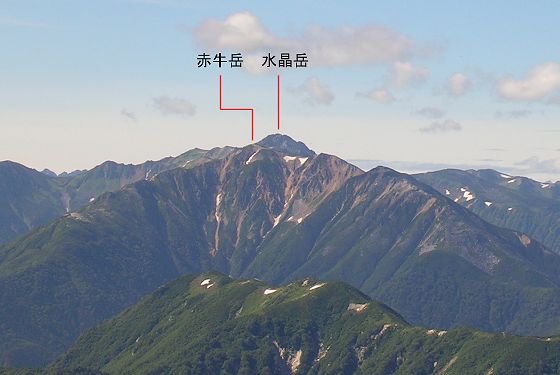 室堂山展望台から見た赤牛岳と水晶岳
