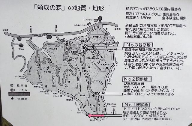 「頼成の森」の地形と地質、現地説明板