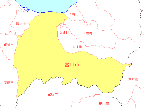 隣接する市町村名入り富山市白地図