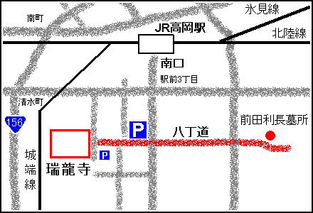 JR高岡駅から瑞龍寺への地図